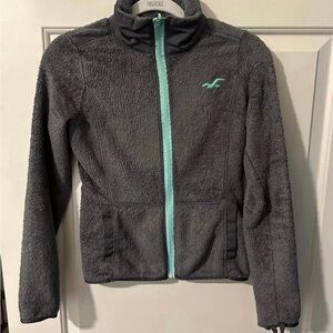 Hollister Gray Fleece Jacket with Teal Zipper